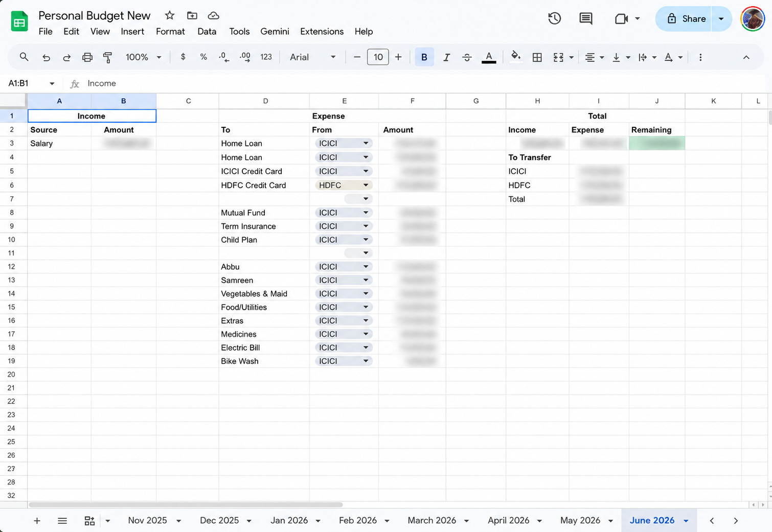 My finance spreadsheet